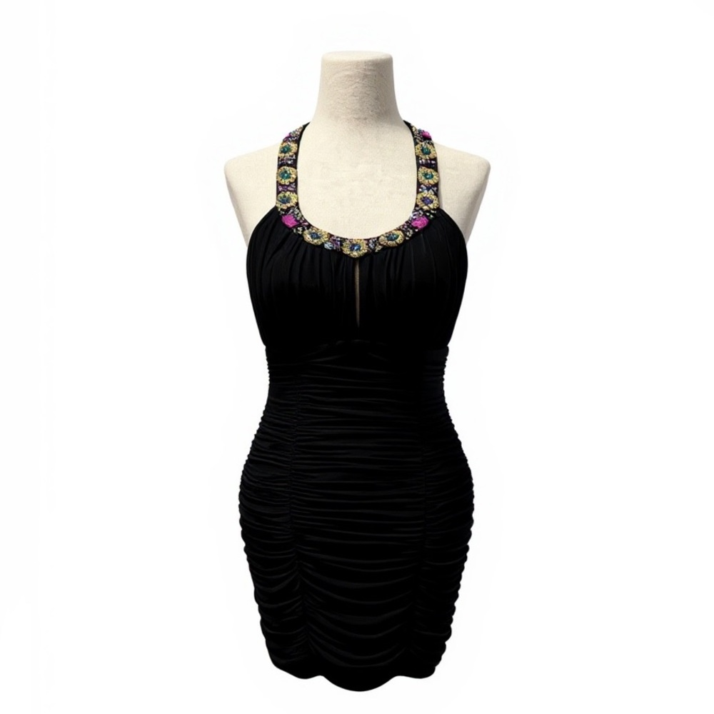 Arden B Black Dress with Colorful Embellishments